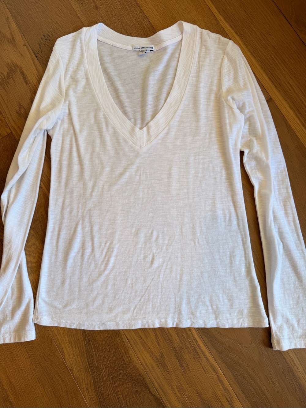James Perse White V-Neck Long Sleeve Tee